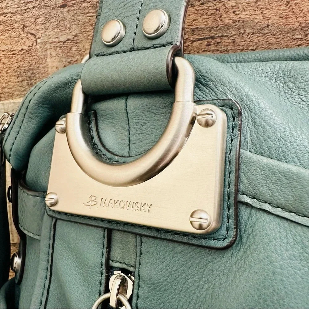 B. Makowsky Glove Leather East/West Zip Top Satchel/Hobo Bag